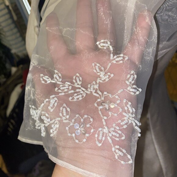 JESSICA HOWARD Women's Champagne Color Sheer Sleeve Blouse 2pc Suit Long Skirt 6 - Picture 6 of 16